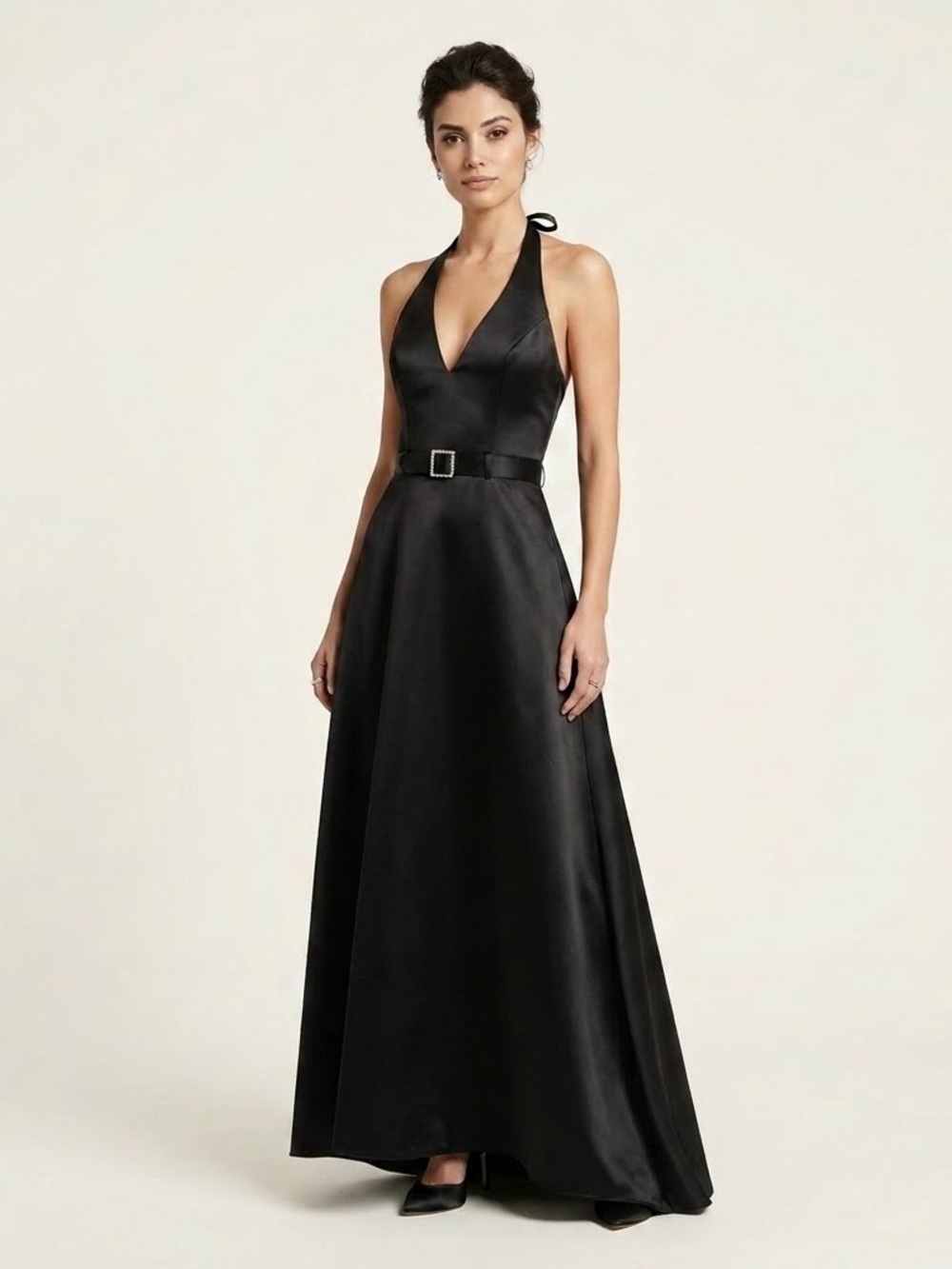 VTG Scott McClintock Black Satin Halter Gown Size 8 Formal Prom Gala 90s